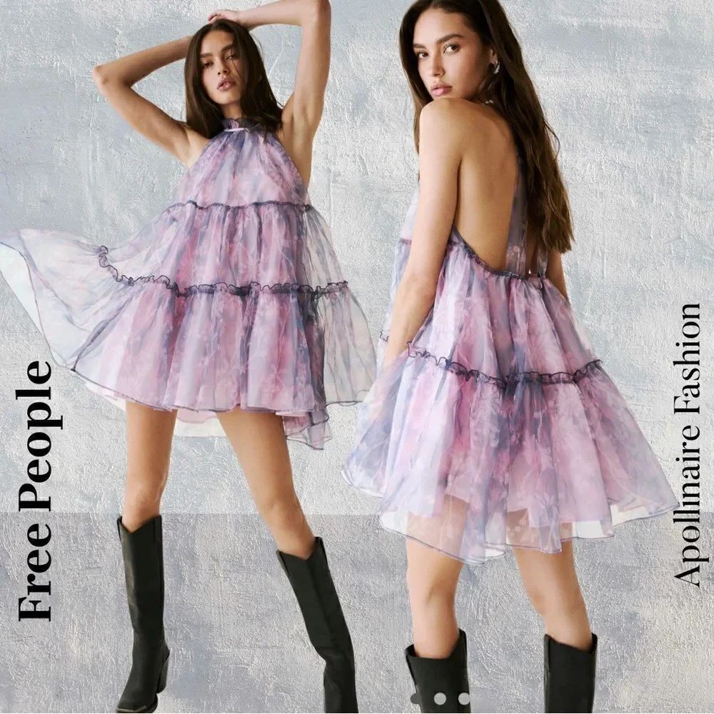 FREE PEOPLE SWEET SERENADE MINI DRESS IN BLUEBELL COMBO MEDIUM NWT